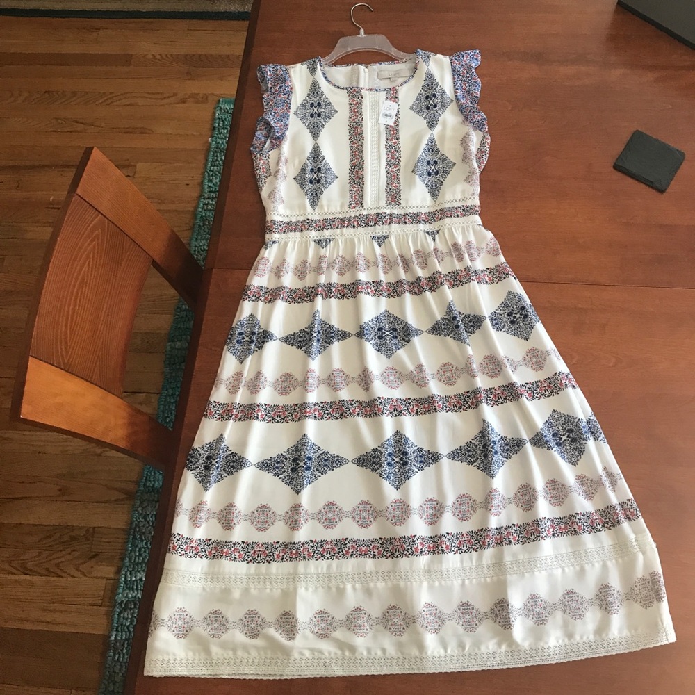 NWT LOFT White Floral Paisley Crochet Dress Size 8